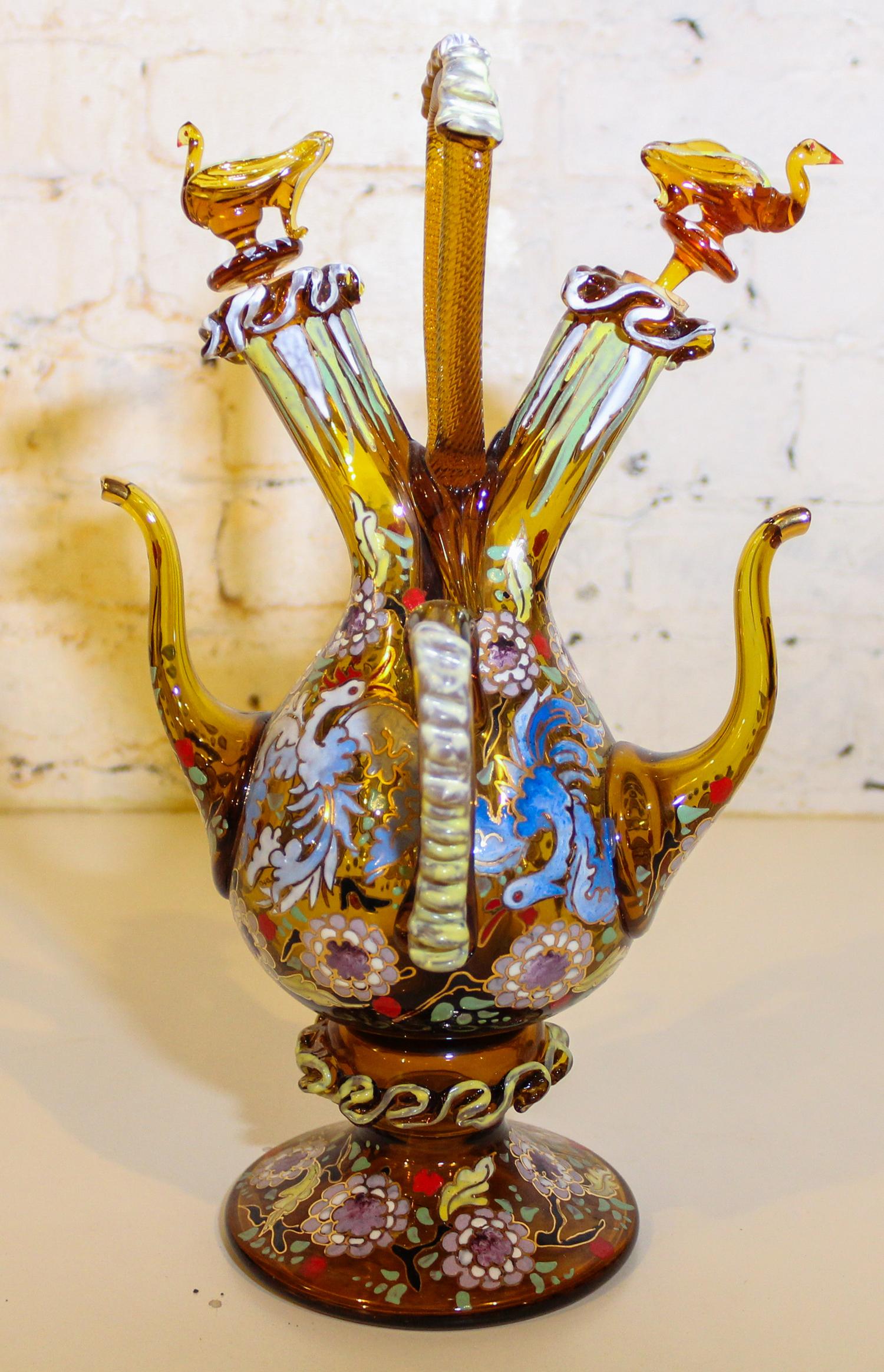 An Italian Enameled Glass Vessel. Height 13 inches.