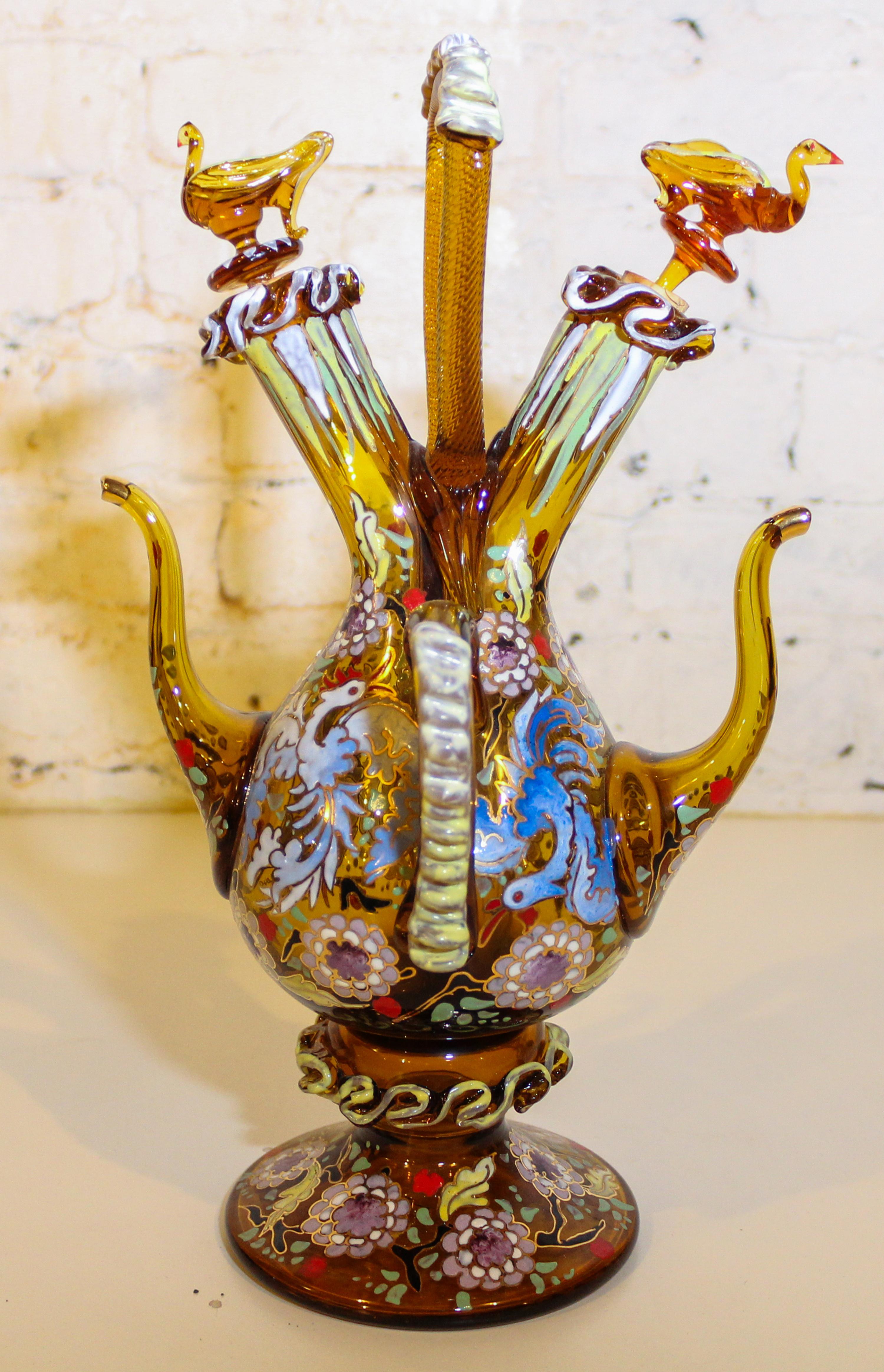 An Italian Enameled Glass Vessel. Height 13 inches.
