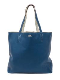 An Hermes Blanc/Bleu 45cm Taurillon Clemence Double Sens Tote, 17.5" x 15.5" x 5".