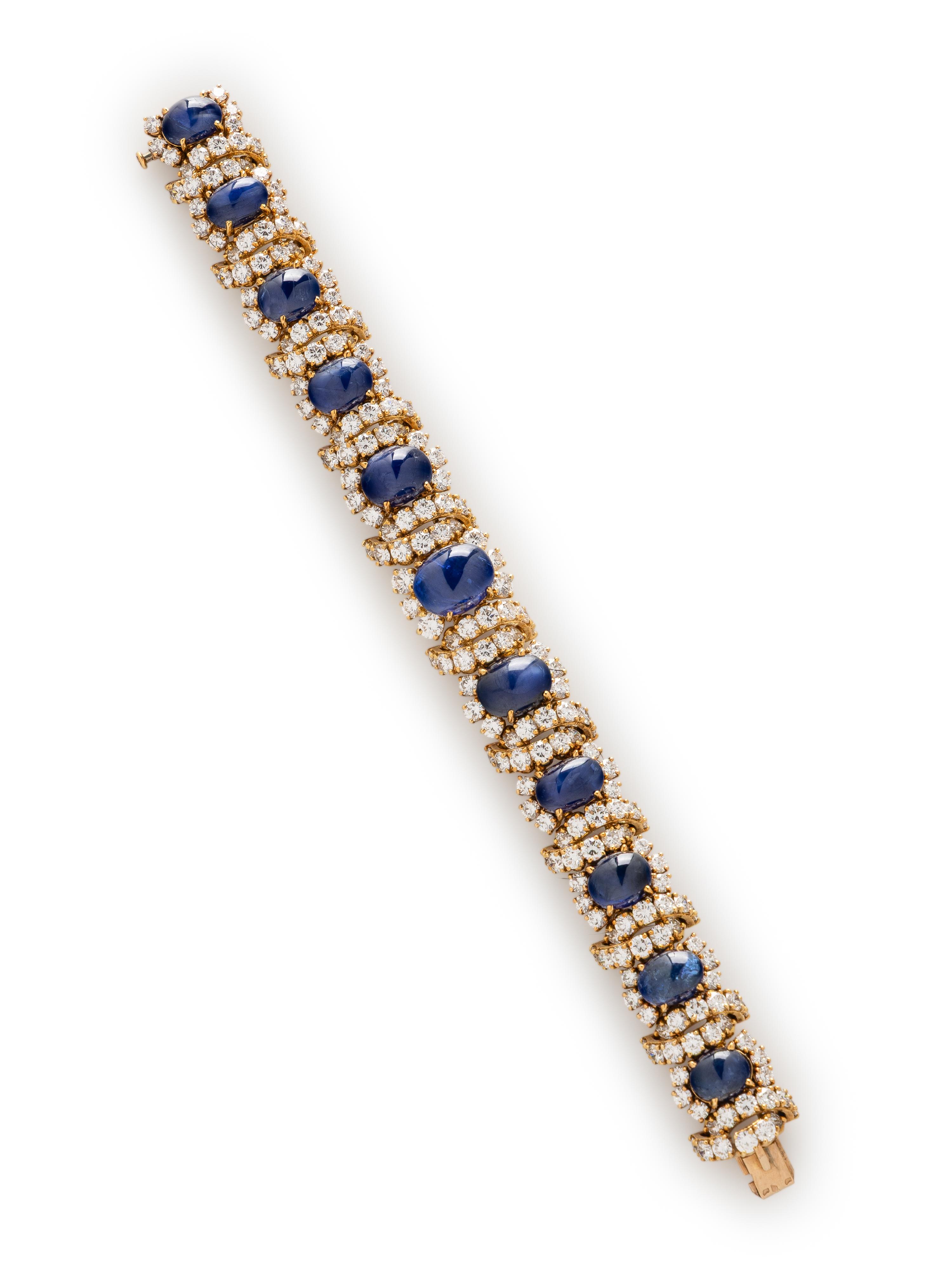 ANDRÉ VASSORT FOR M. GERARD, UNHEATED BURMESE SAPPHIRE, DIAMOND, AND YELLOW GOLD BRACELET