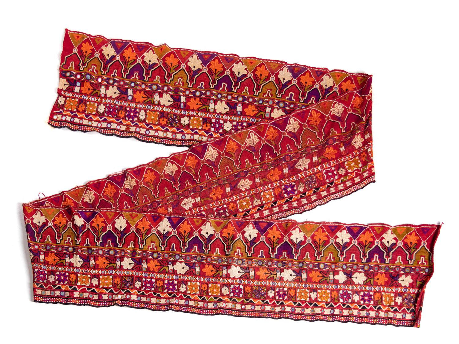 Two Indian Silk Embroidered and Mica Mounted Cotton Panels