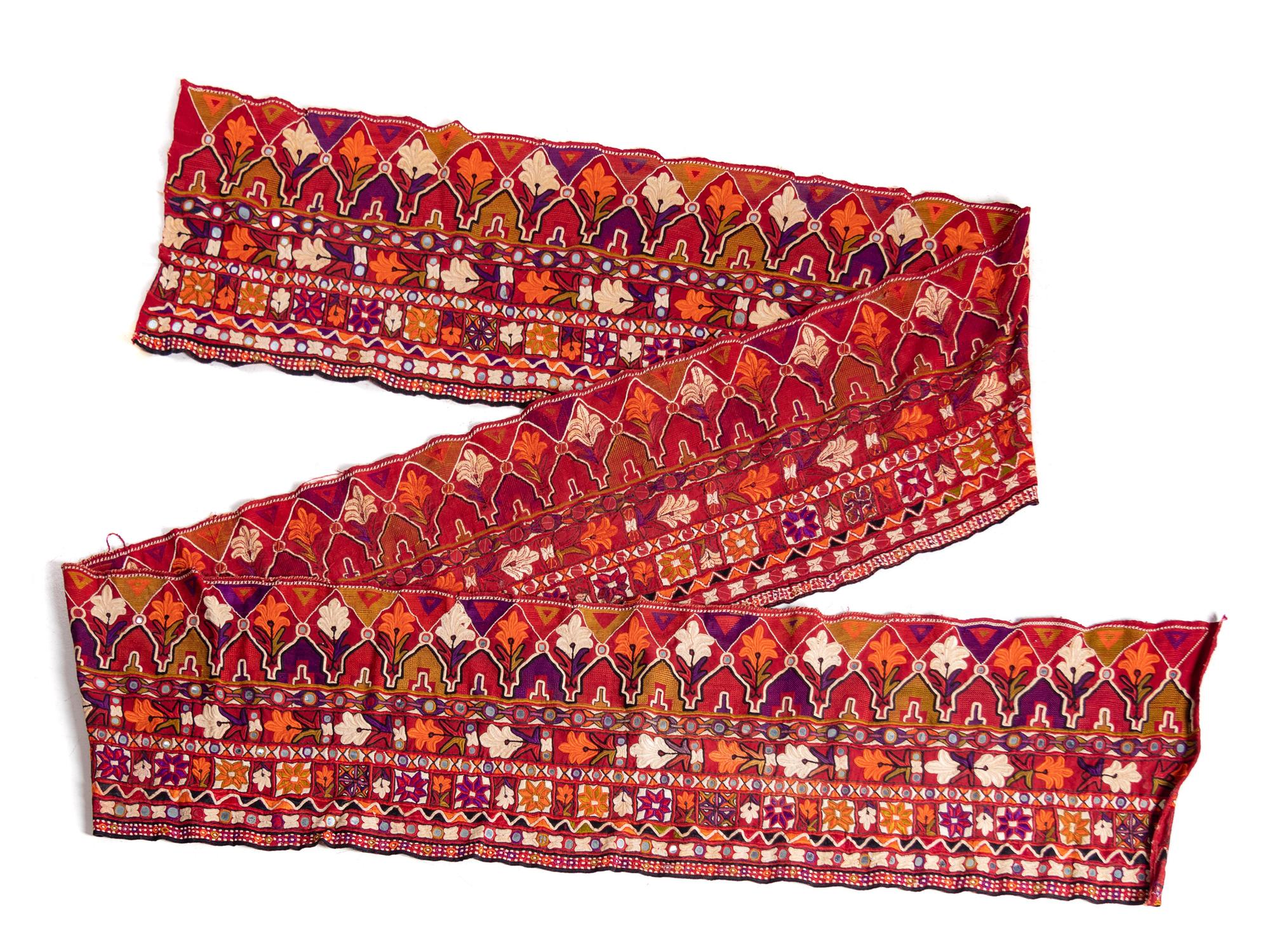 Two Indian Silk Embroidered and Mica Mounted Cotton Panels