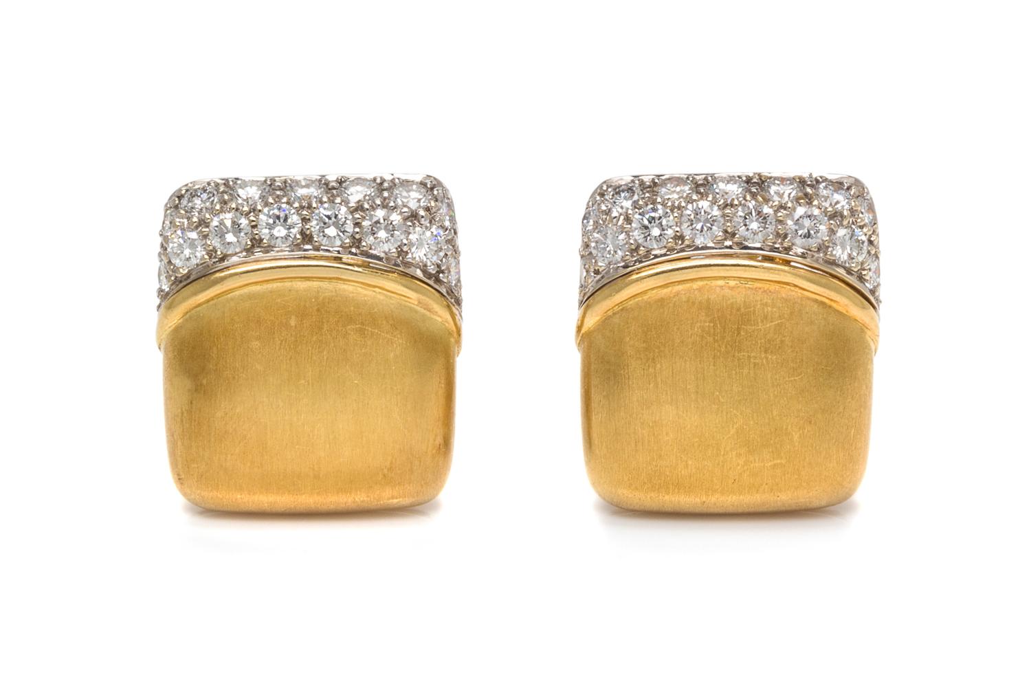 A Pair of 18 Karat Yellow Gold and Diamond Earclips, Carvin French, 10.00 dwts.