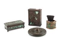 An Assembled Tiffany ' Pine Needle' Four-Piece Desk Set