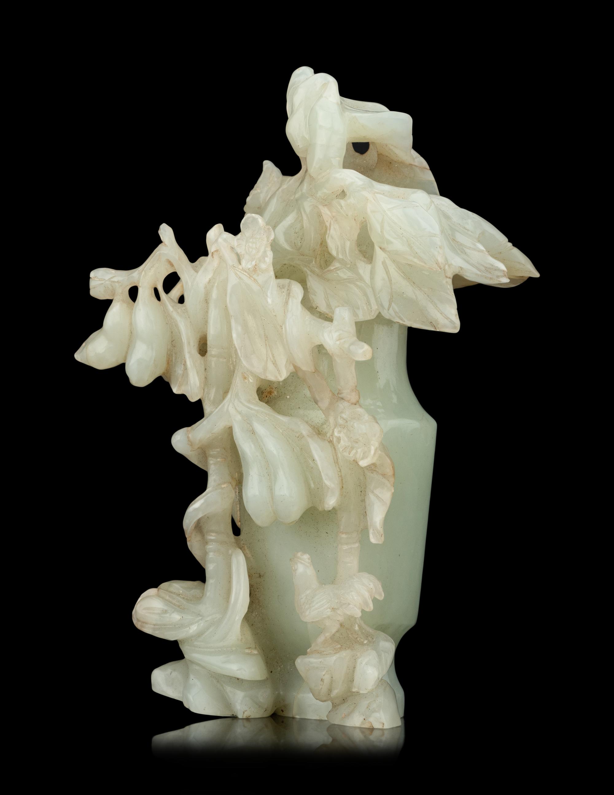 A Small Chinese Openwork Pale Celadon Jade Covered Vase