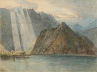Lake Maggiore with Sunlight Breaking Through Clouds