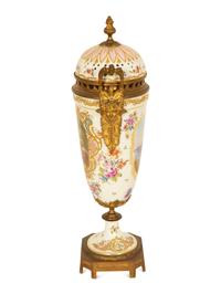 A Sevres Style Gilt Metal Mounted Porcelain Urn