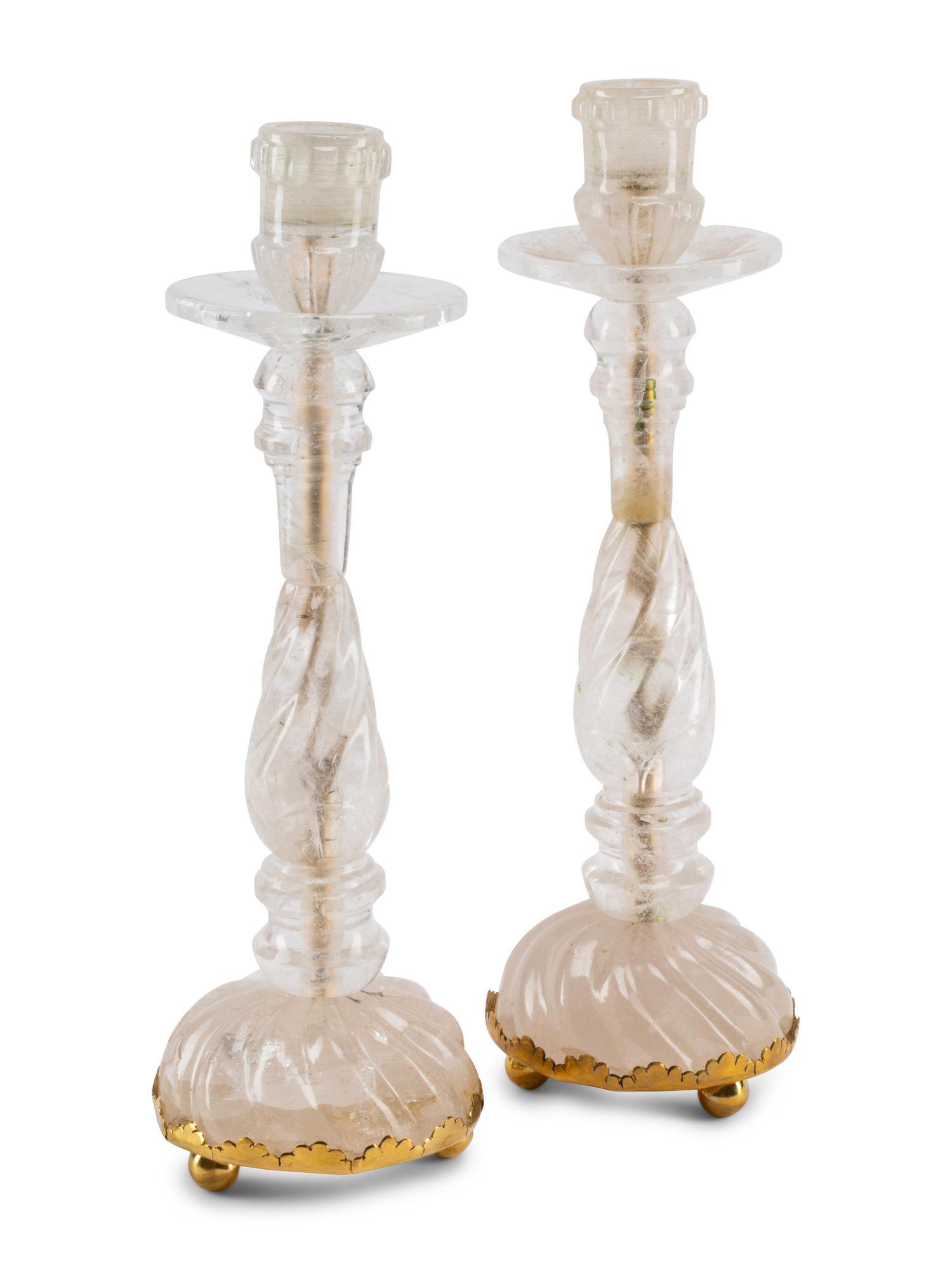 A Pair of Rock Crystal Candlesticks