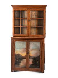 A Paint Decorated Cherry Step-Back Cupboard