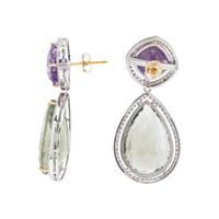 AMETHYST, PRASIOLITE AND DIAMOND EARRINGS