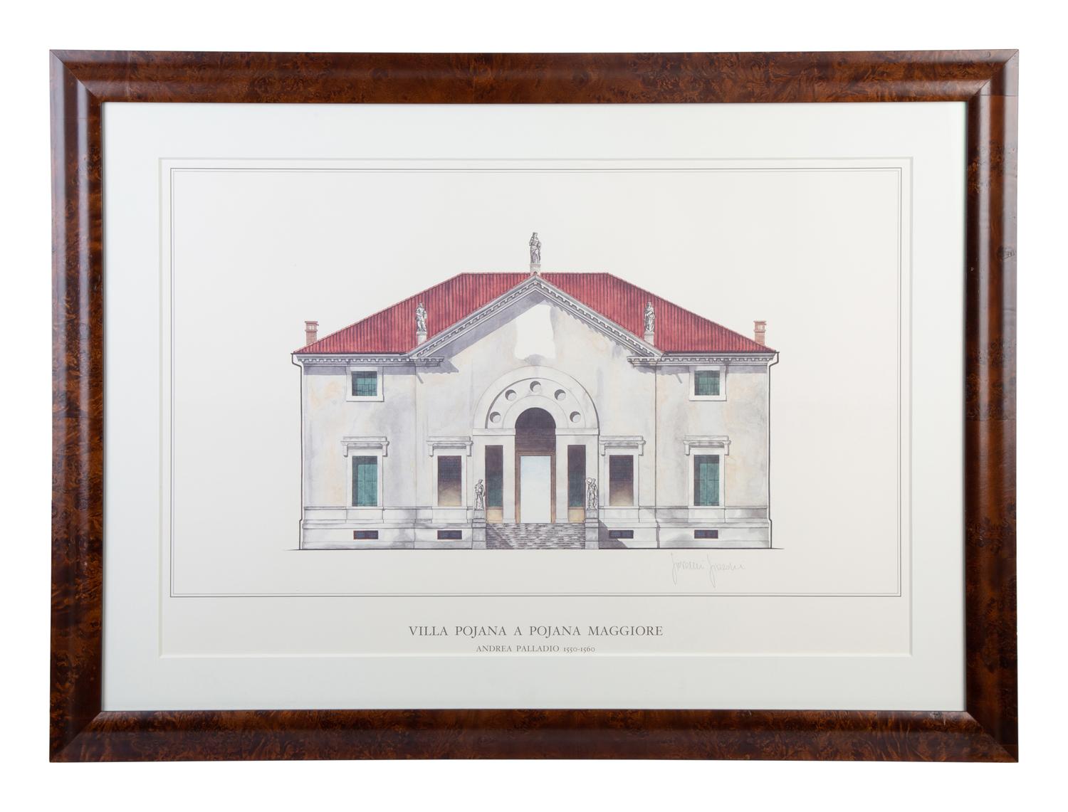 Four Framed Architectural Color Prints by Giovanni Giaconi from The Villas of Palladino — 20TH CENTURY