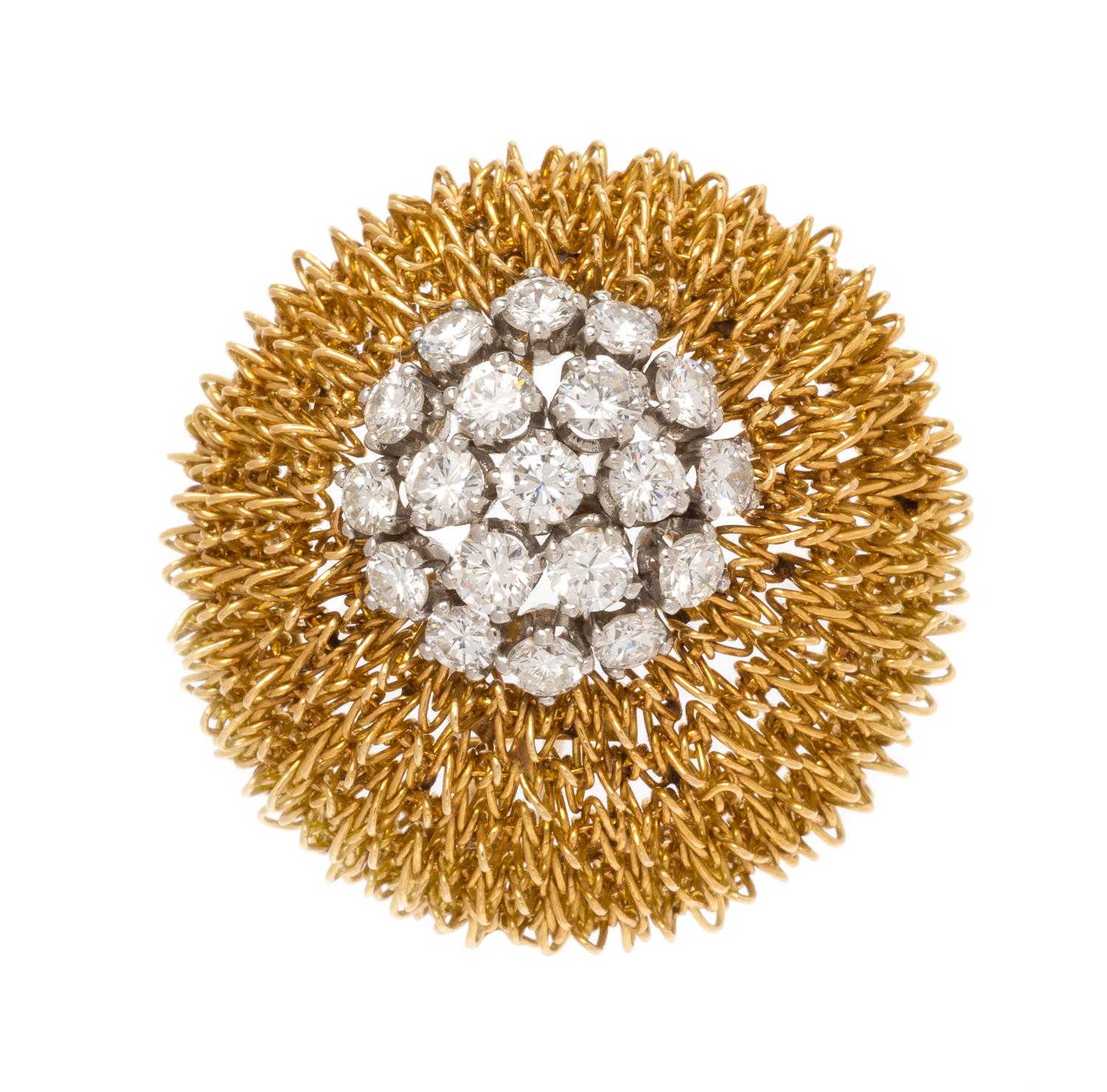 An 18 Karat Yellow Gold, Platinum and Diamond Domed Brooch, Van Cleef & Arpels, 14.35 dwts.