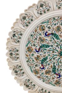 An Indian Carved Marble and Semiprecious Stone-Inlaid Plaque