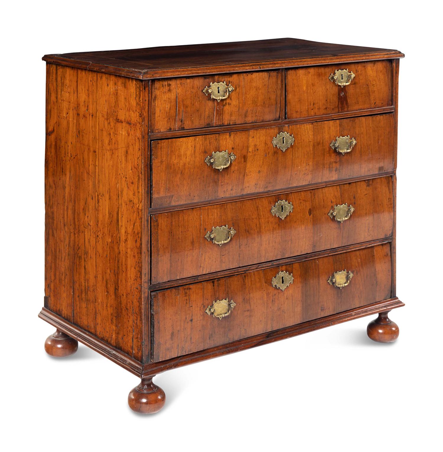 A George II Walnut and Marquetry Chest of Drawers