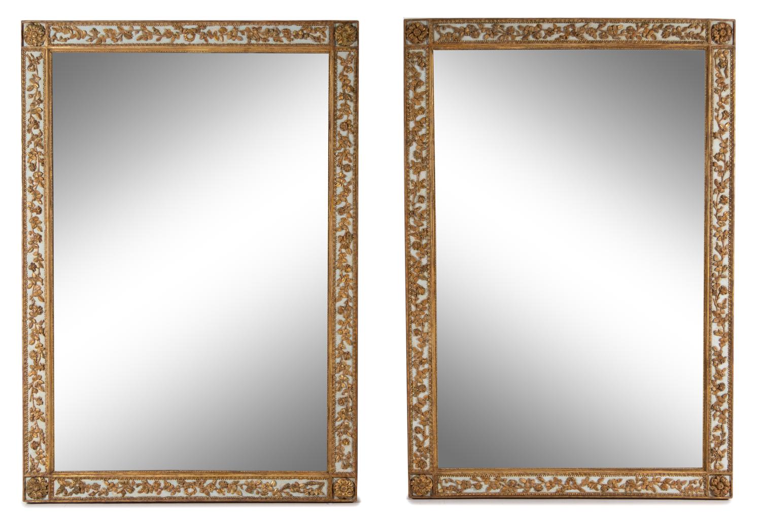 A Pair of Continental Painted and Parcel Gilt Mirrors Height 62 x width 42 inches. — 19TH CENTURY