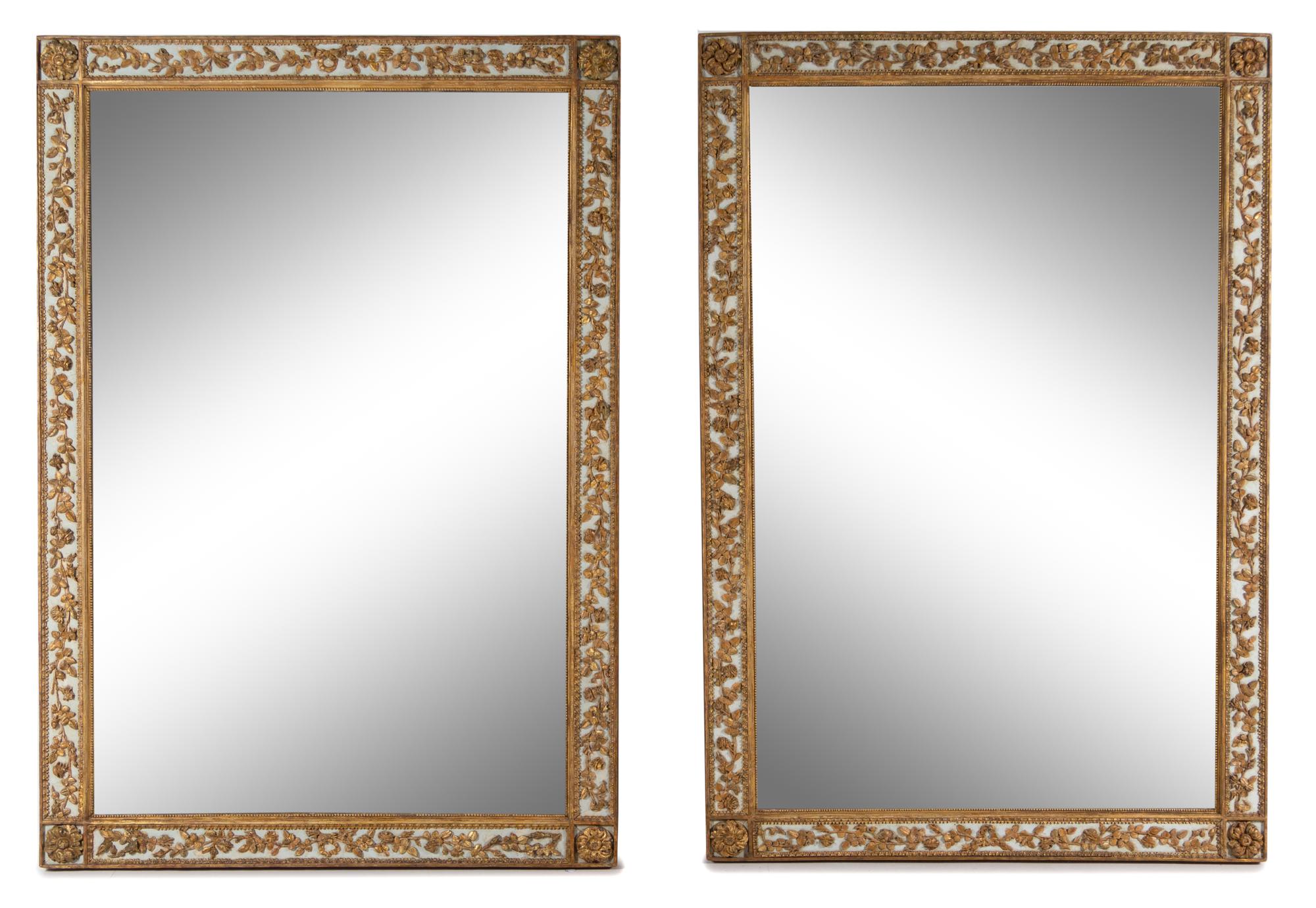A Pair of Continental Painted and Parcel Gilt Mirrors Height 62 x width 42 inches. — 19TH CENTURY