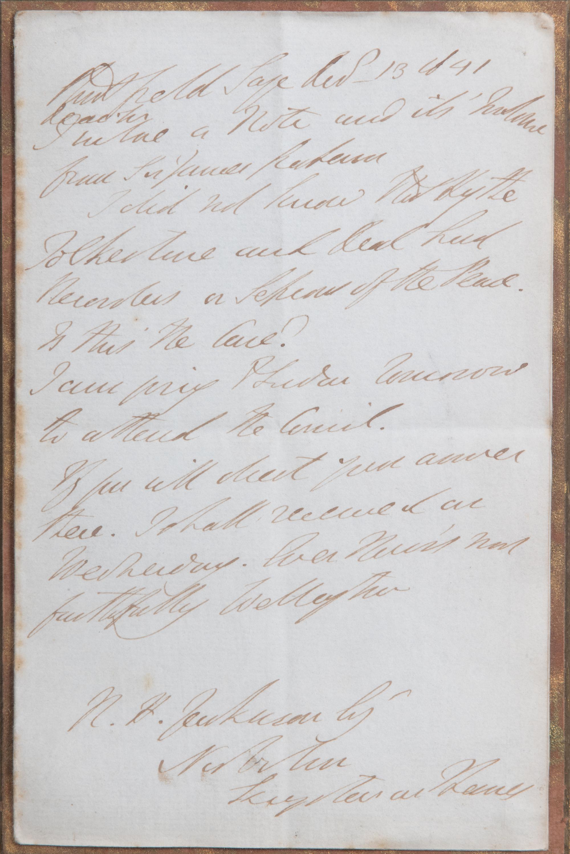 WELLINGTON, Arthur Wellesley, 1st Duke (1769-1852). Autograph letter signed. 13 December 1841.