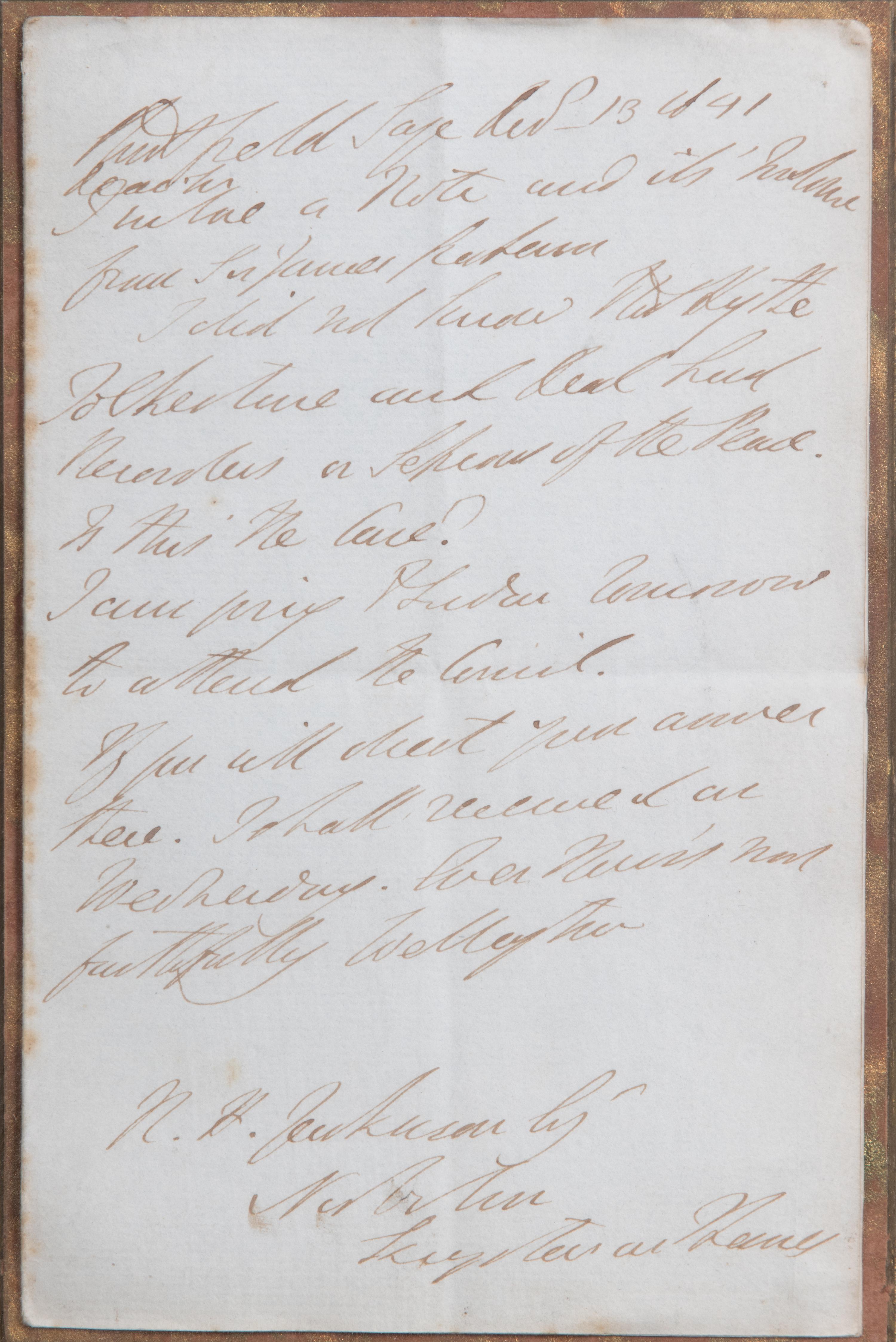 WELLINGTON, Arthur Wellesley, 1st Duke (1769-1852). Autograph letter signed. 13 December 1841.