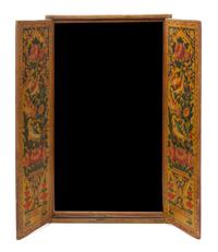 A Persian Painted Wedding Mirror, 19TH CENTURY, Height 30 3/4 x width 18 1/2 inches. — 19TH CENTURY,