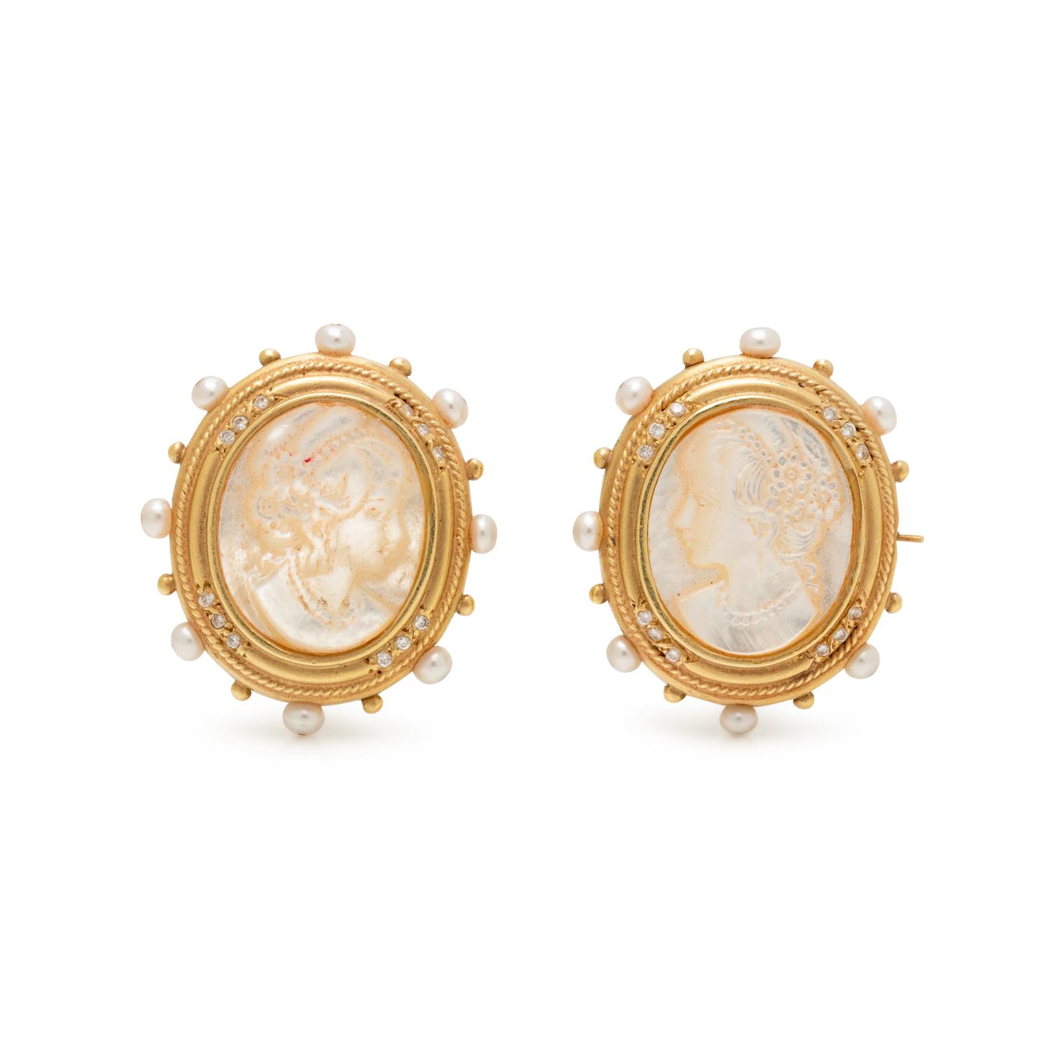 MOTHER-OF-PEARL AND DIAMOND EARCLIPS