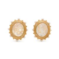 MOTHER-OF-PEARL AND DIAMOND EARCLIPS