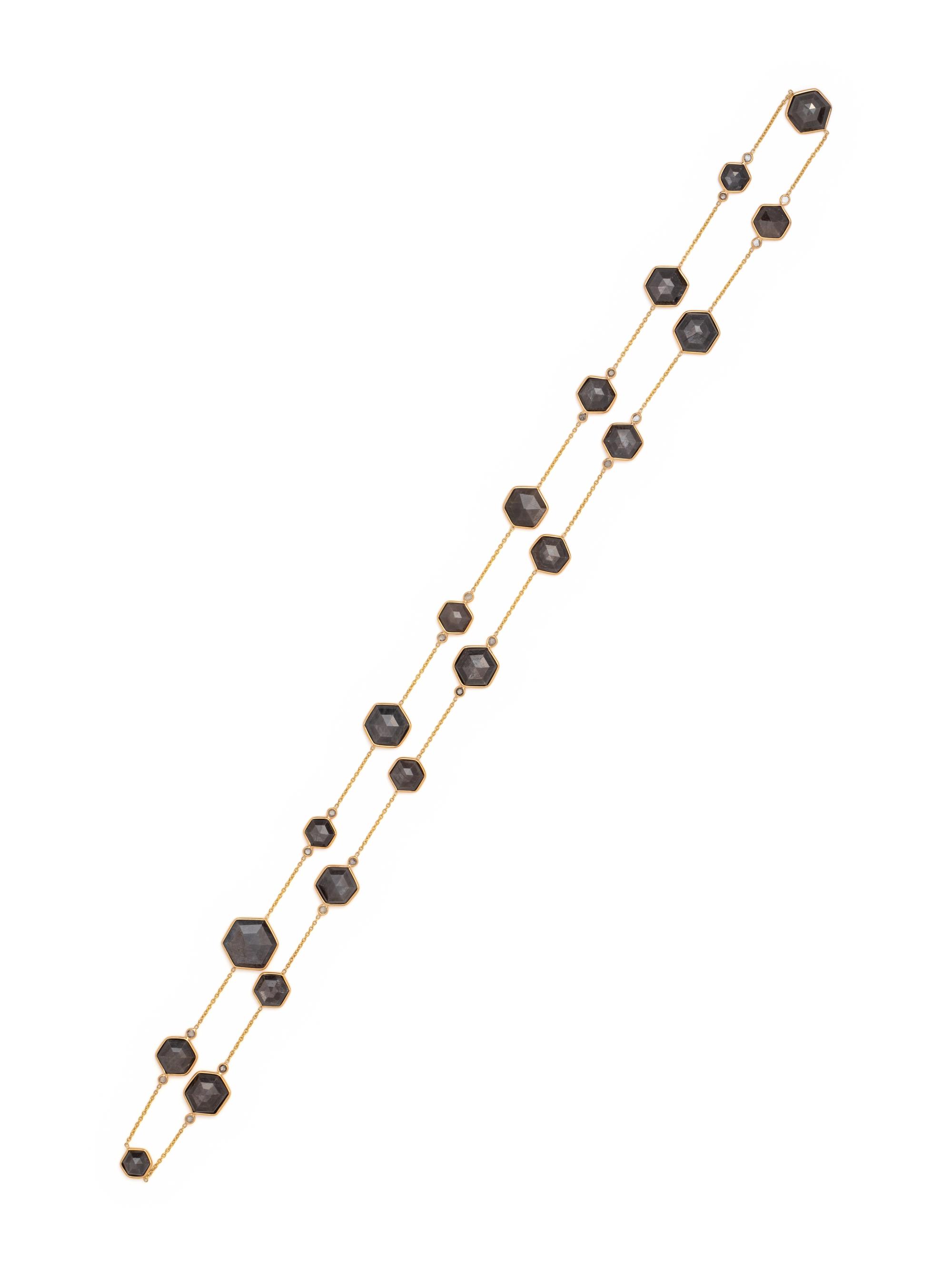 YELLOW GOLD, GREY SAPPHIRE AND DIAMOND NECKLACE