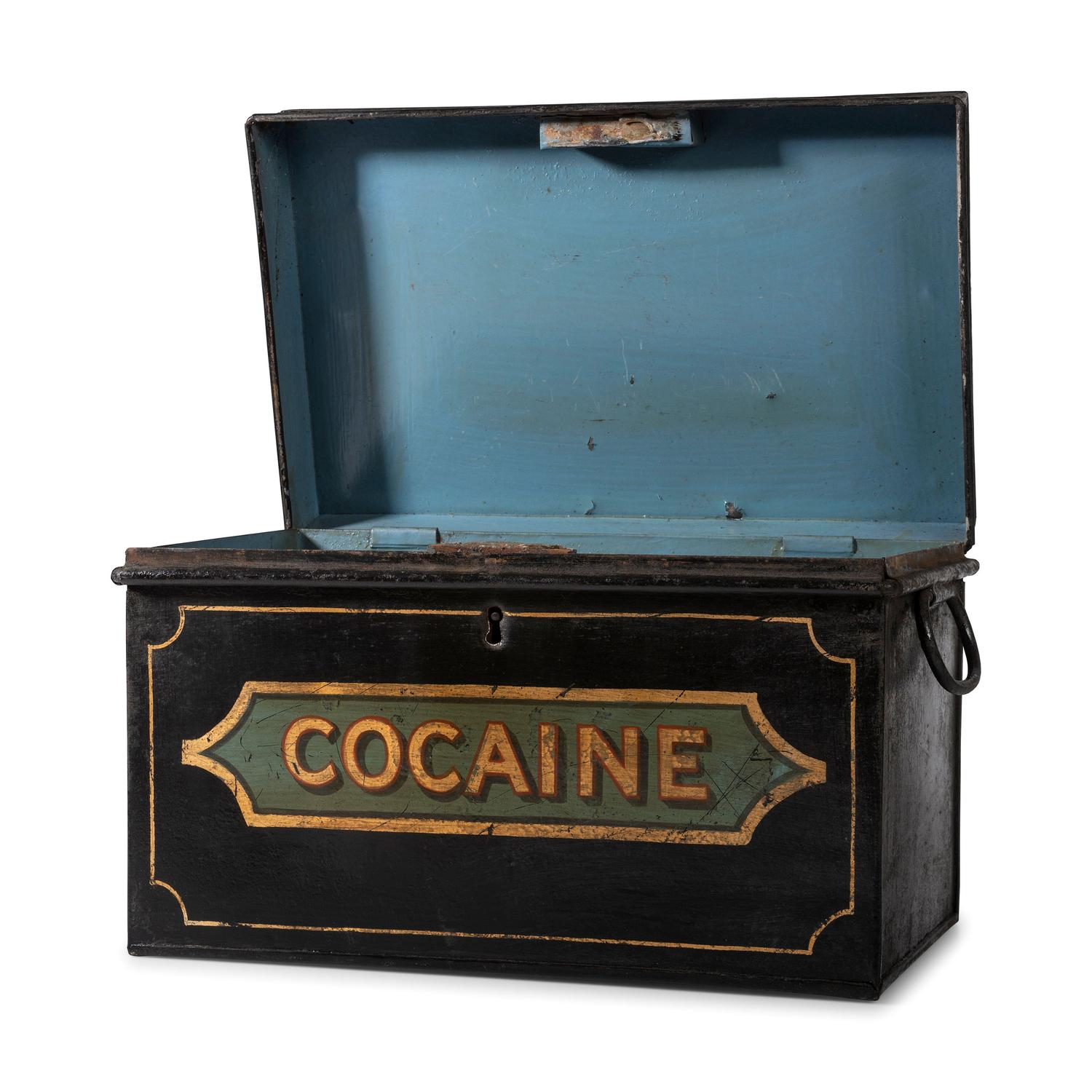 A Painted Tin Cocaine Storage Box