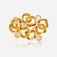 An 18K Yellow Gold and Moonstone Brooch
