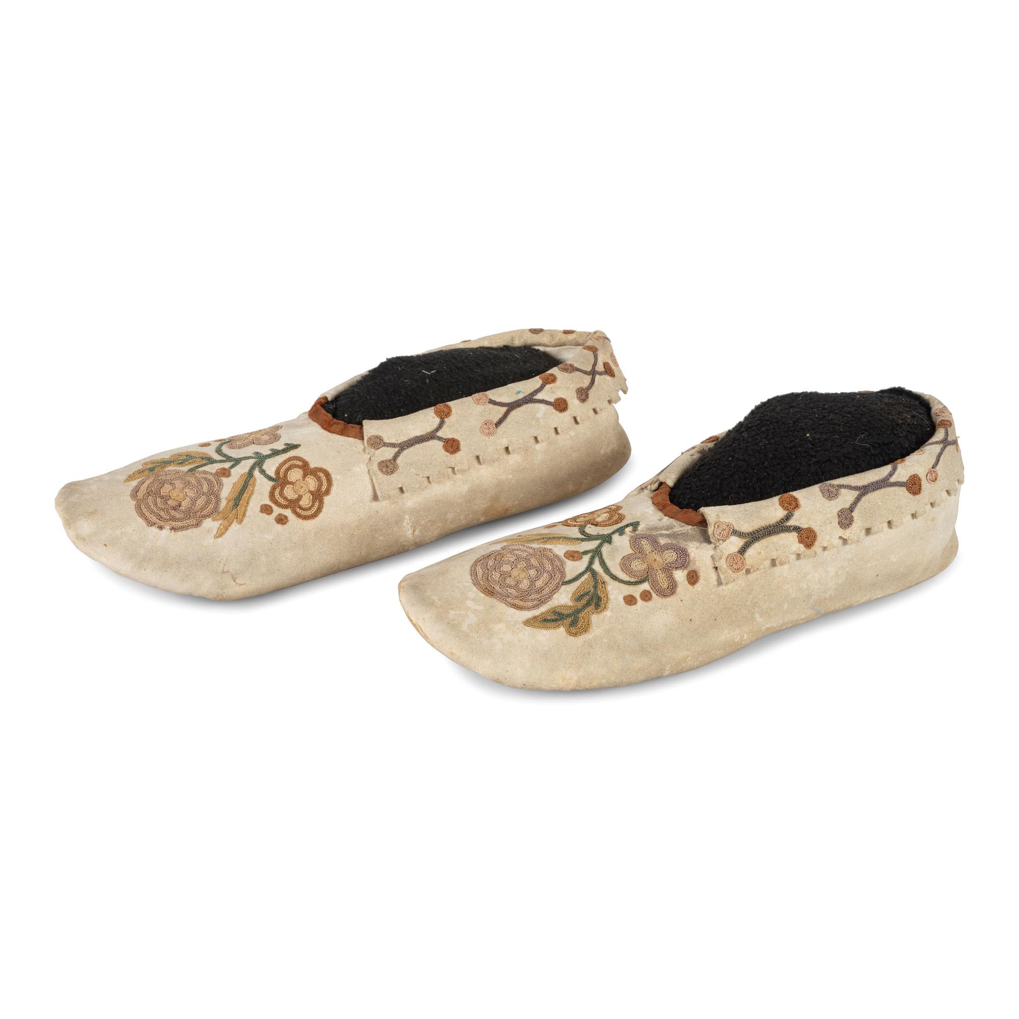 Metis Cree Embroidered Hide Moccasins