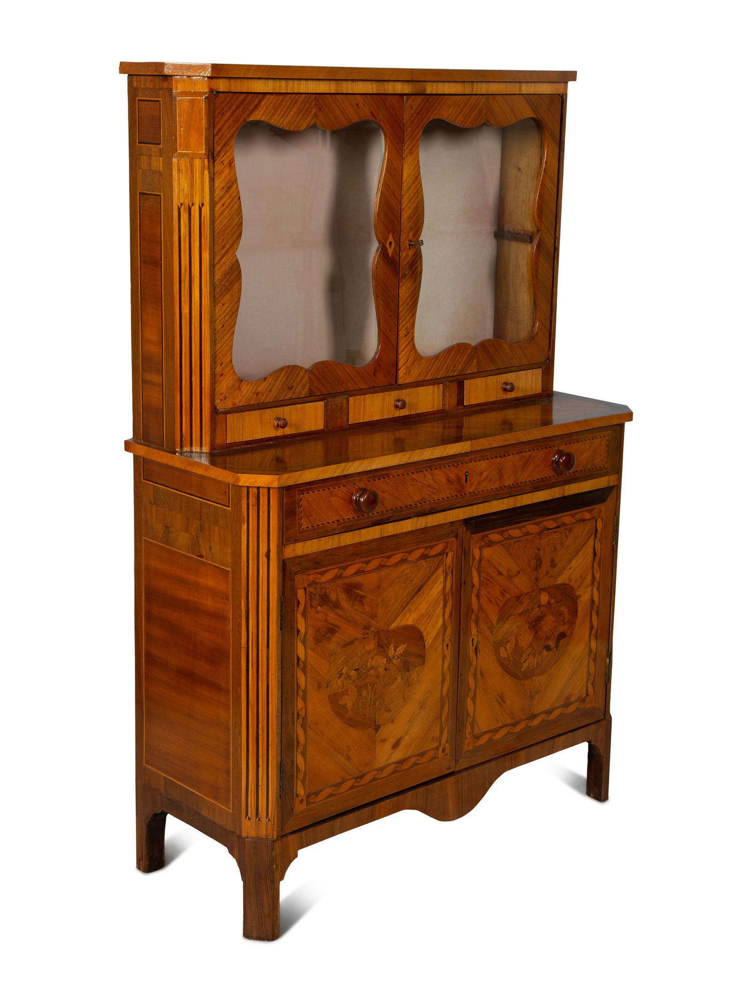 A Diminutive Northern Italian Walnut Marquetry Secretary Bookcase — 19TH CENTURY