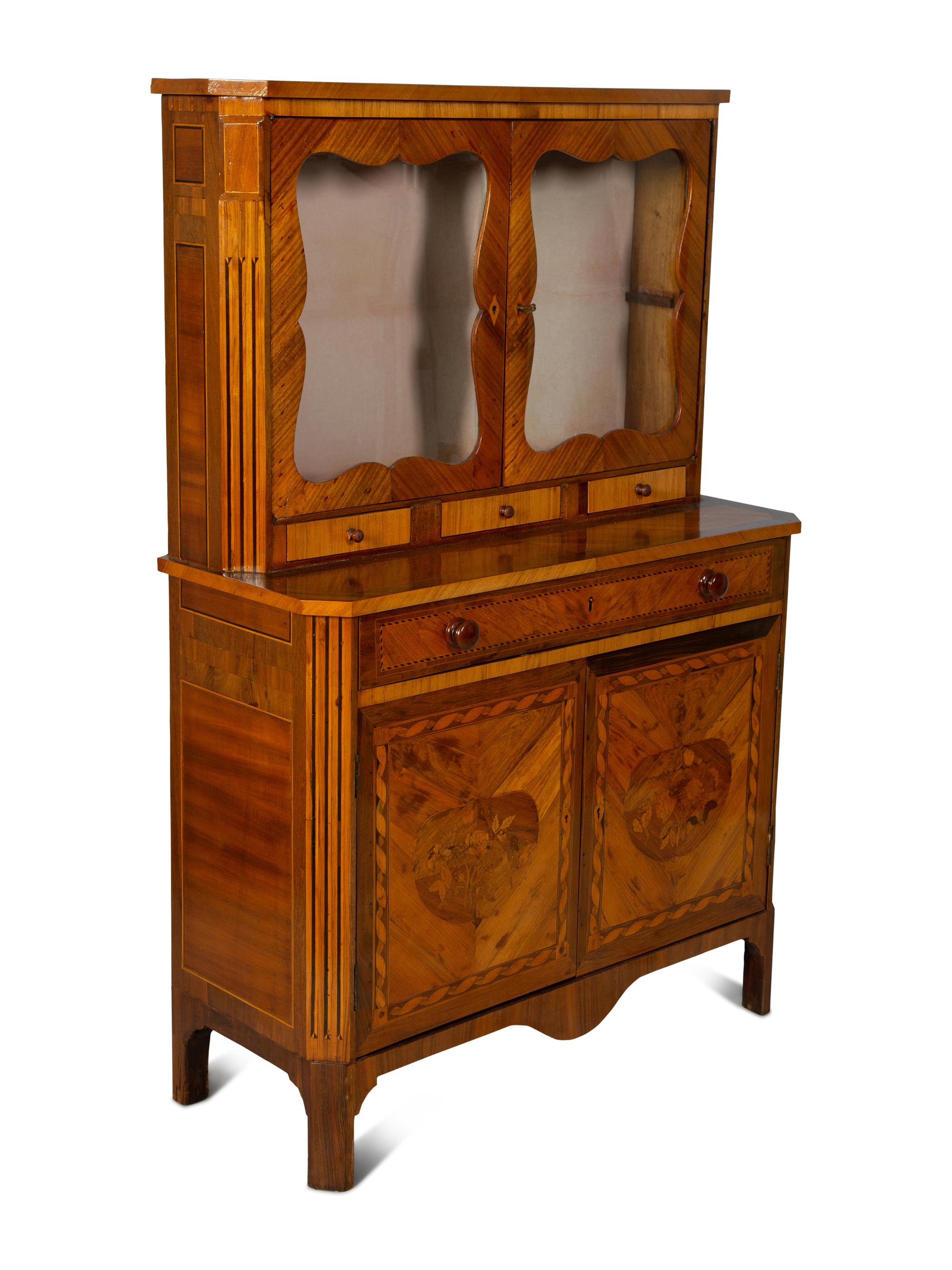 A Diminutive Northern Italian Walnut Marquetry Secretary Bookcase — 19TH CENTURY