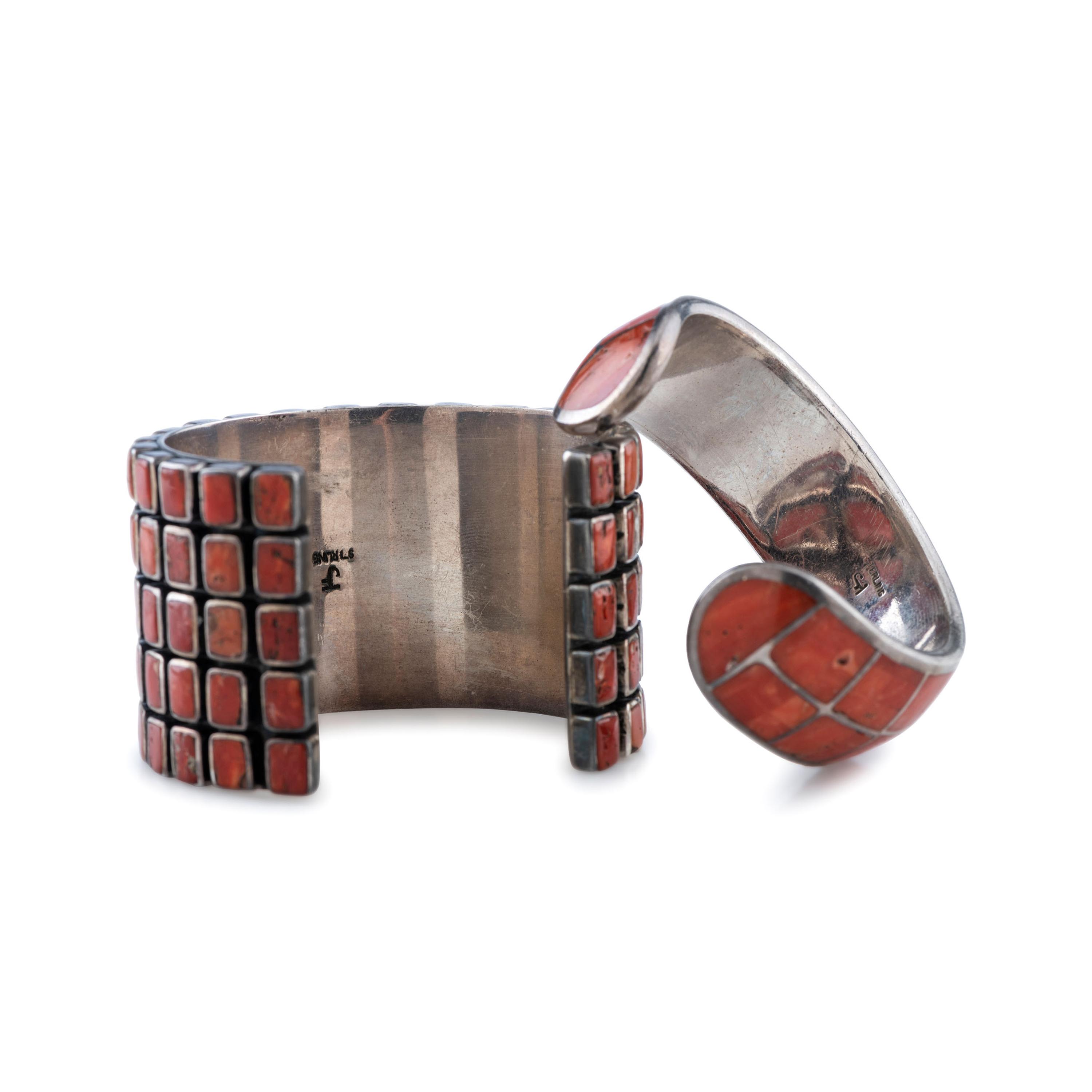 Sterling Silver and Coral Cuff Bracelets