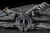 Navajo Silver and Turquoise Squash Blossom Necklace