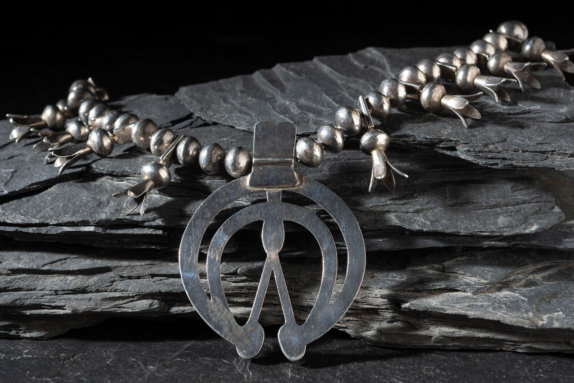 Navajo Silver and Turquoise Squash Blossom Necklace