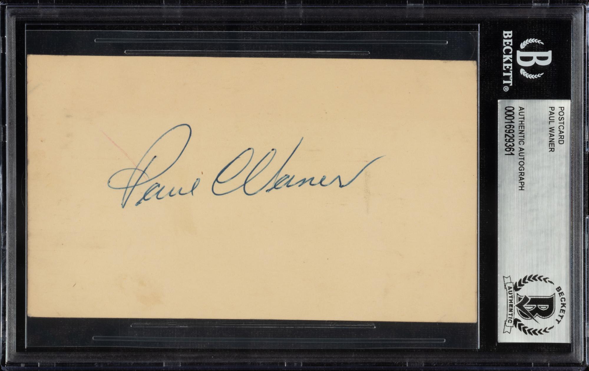 A Paul Waner Signed Autograph Index Card (Beckett Authentication Services)