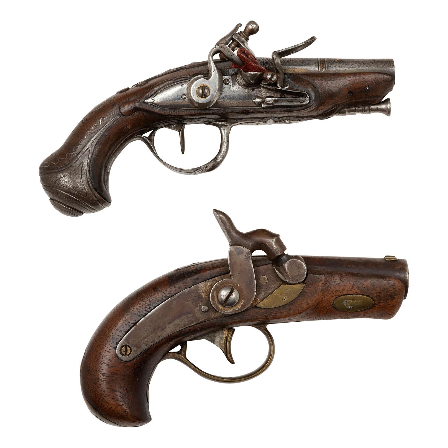 19th Century Flintlock Pocket Pistol and a Modern Percussion Derringer
