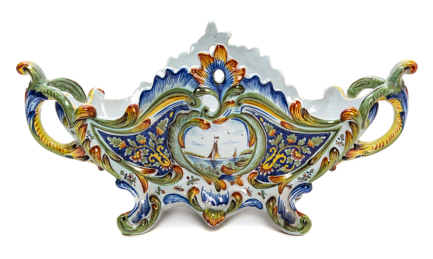 A Quimper Pottery Jardiniere Length 15 inches.