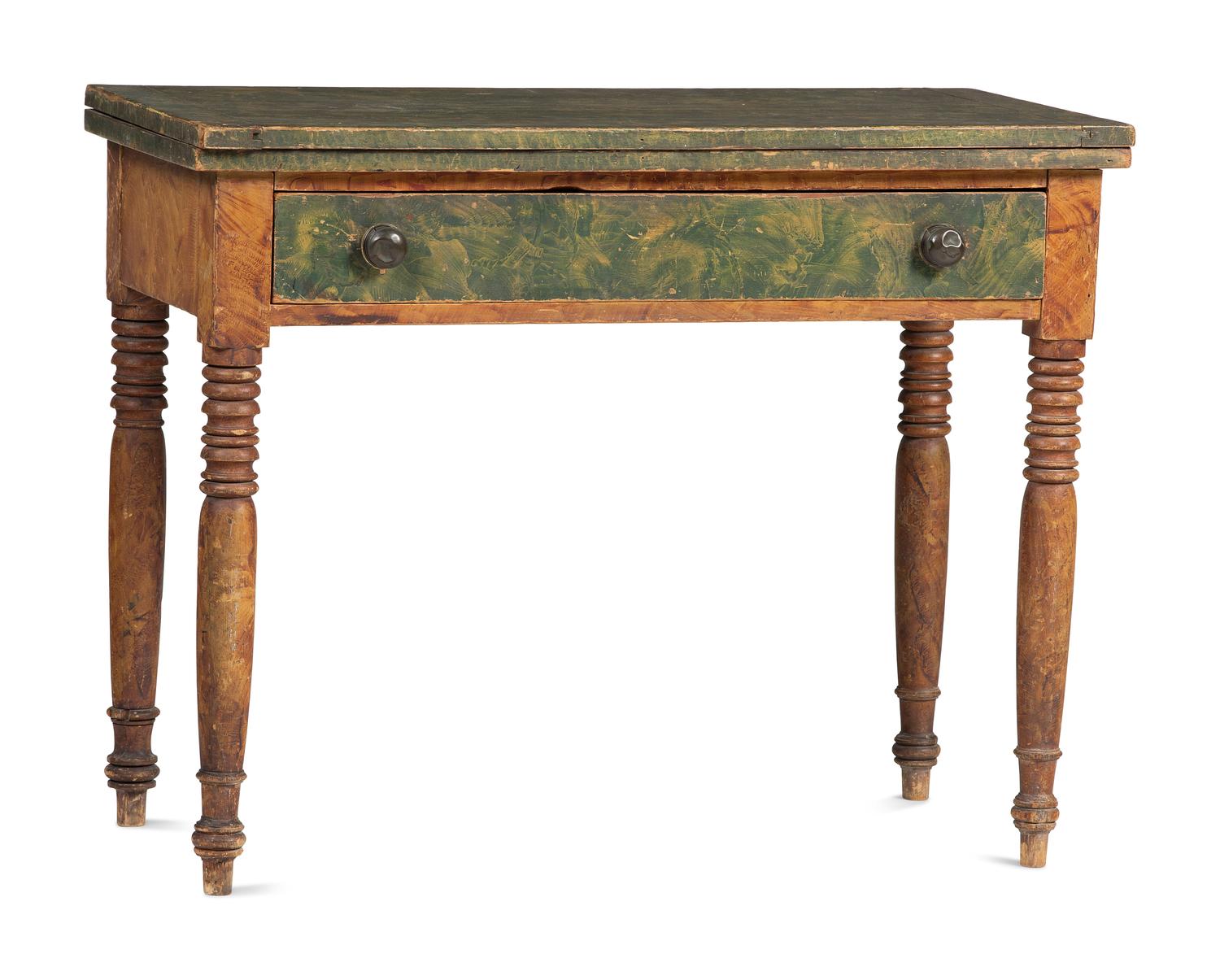 A Late Federal Grain Painted, Sponge and Smoke-Decorated Pine Game Table