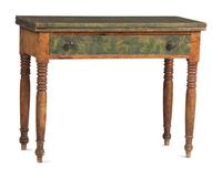A Late Federal Grain Painted, Sponge and Smoke-Decorated Pine Game Table