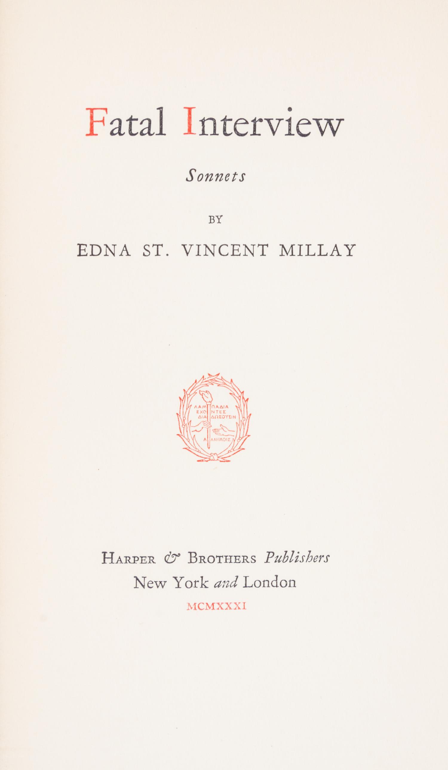 MILLAY, EDNA ST VINCENT. A group of six first editions.