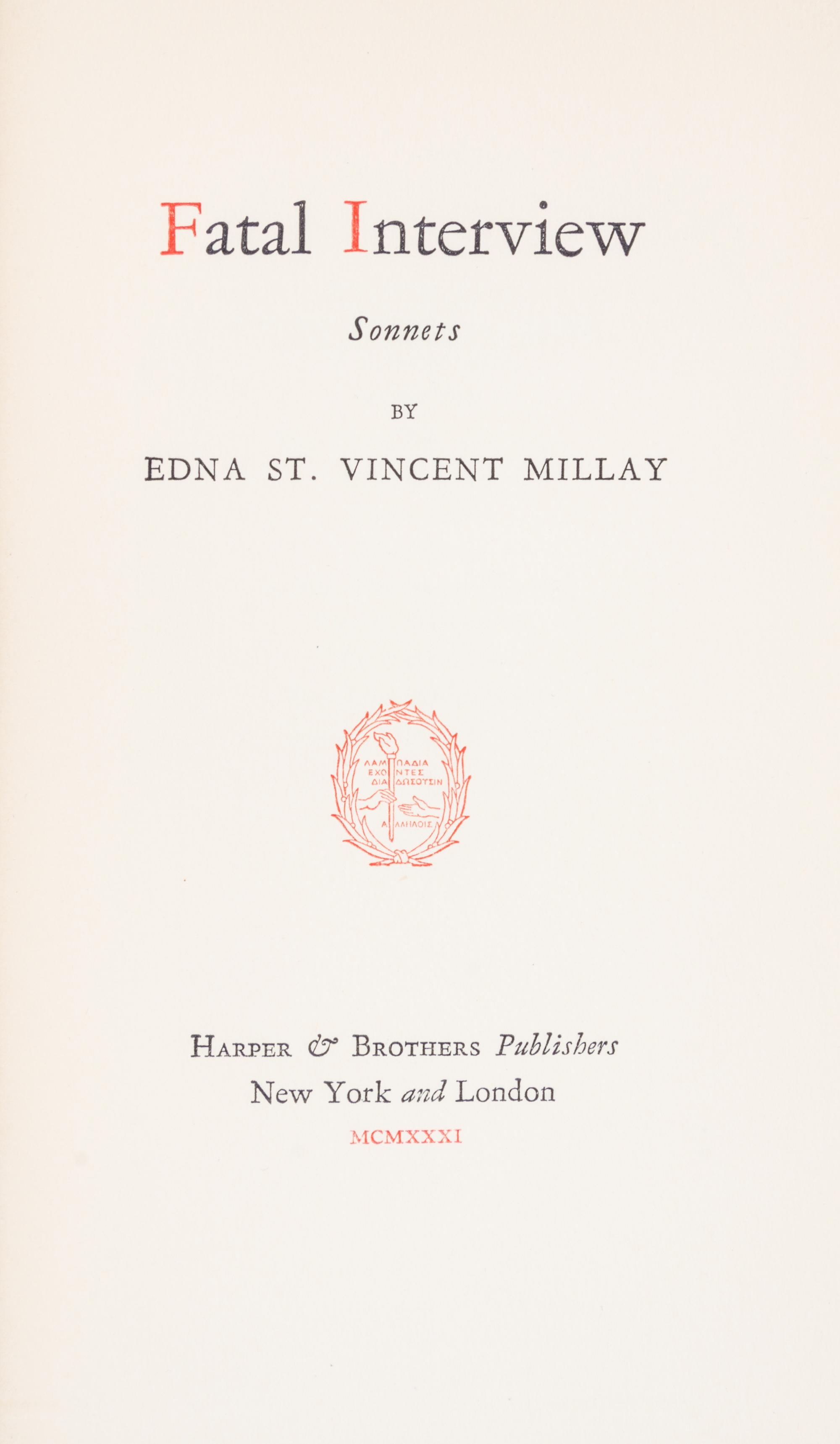 MILLAY, EDNA ST VINCENT. A group of six first editions.