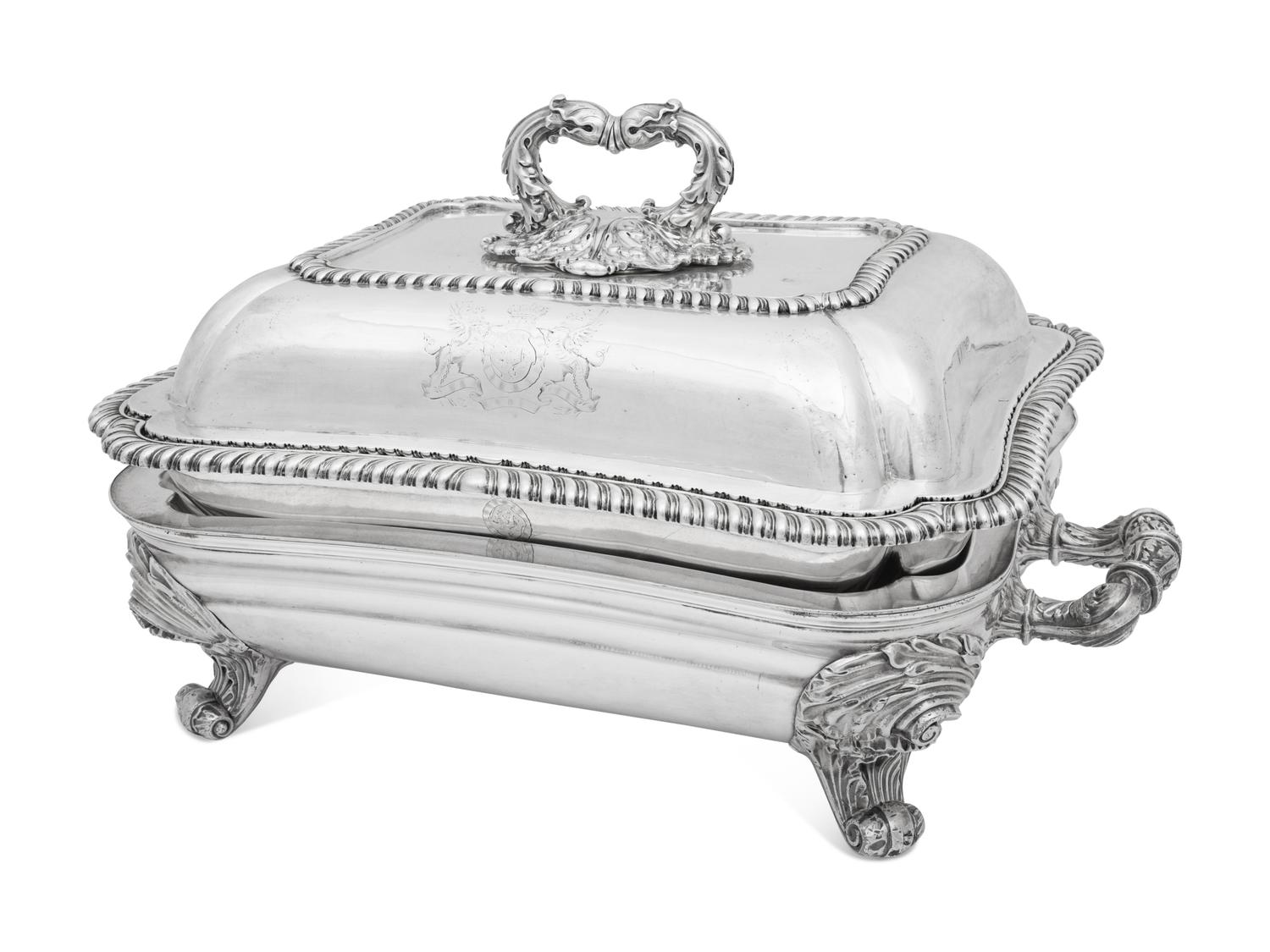 A George IV Silver Covered Serving Dish and Warming Stand