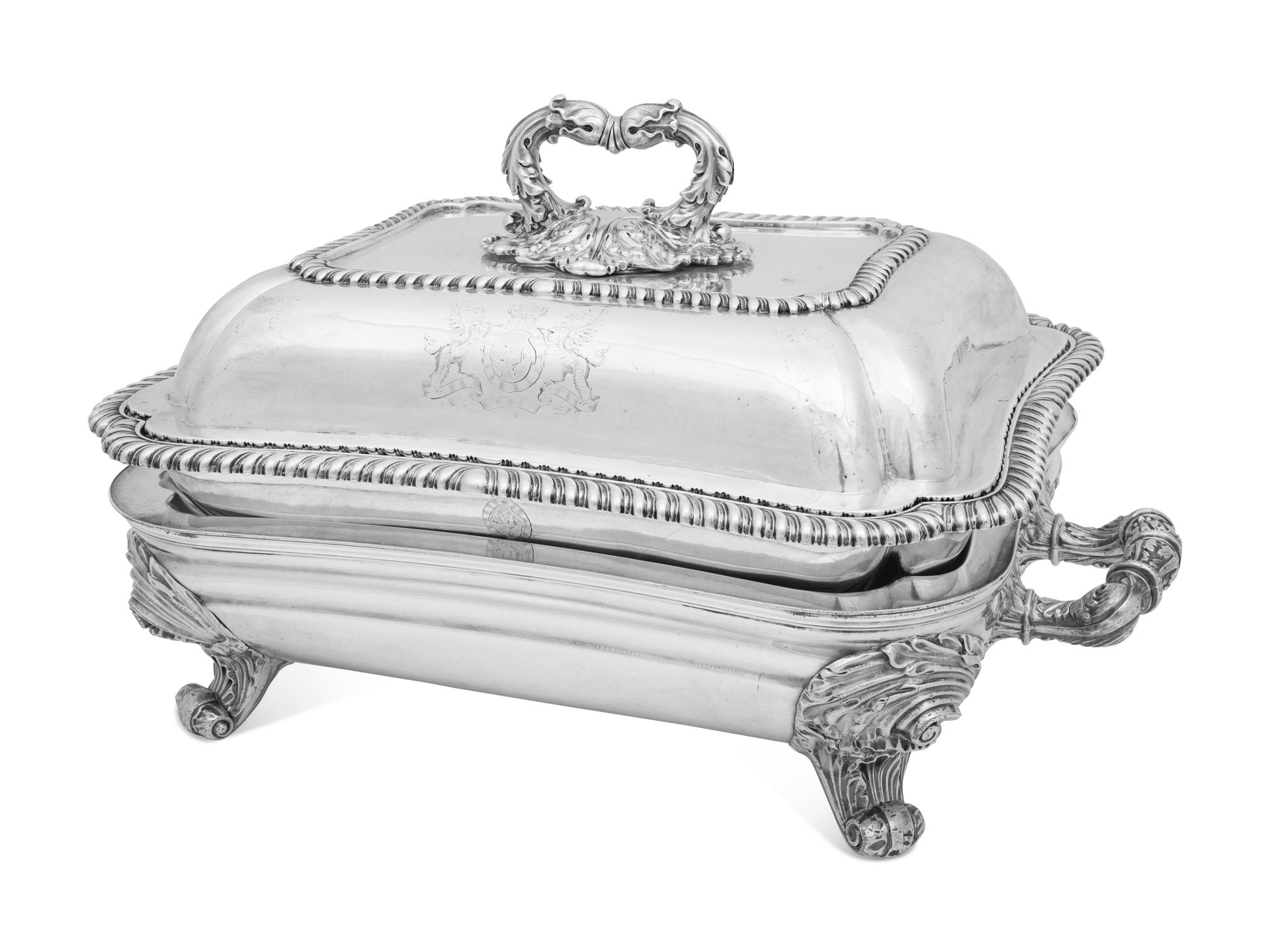 A George IV Silver Covered Serving Dish and Warming Stand