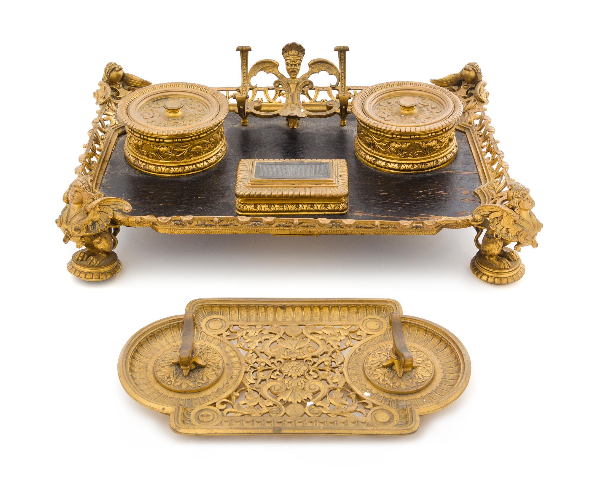 An Empire Style Gilt Bronze Encrier Height of first 16 inches. — 19TH/20TH CENTURY