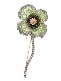 EVELYN CLOTHIER, DIAMOND AND PLIQUE-À-JOUR ENAMEL FLOWER BROOCH