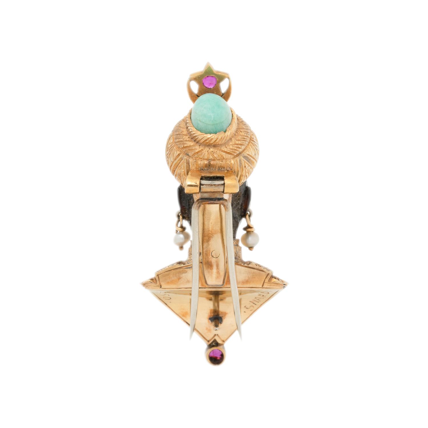 NARDI, YELLOW GOLD AND MULTIGEM FIGURAL BROOCH