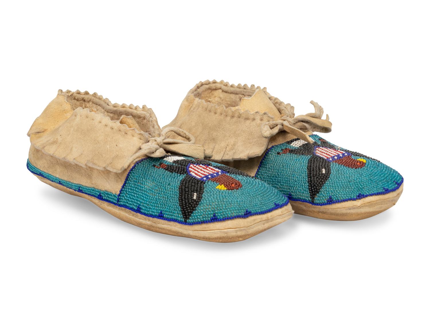 A Pair of Plateau Beaded Hide Moccasins