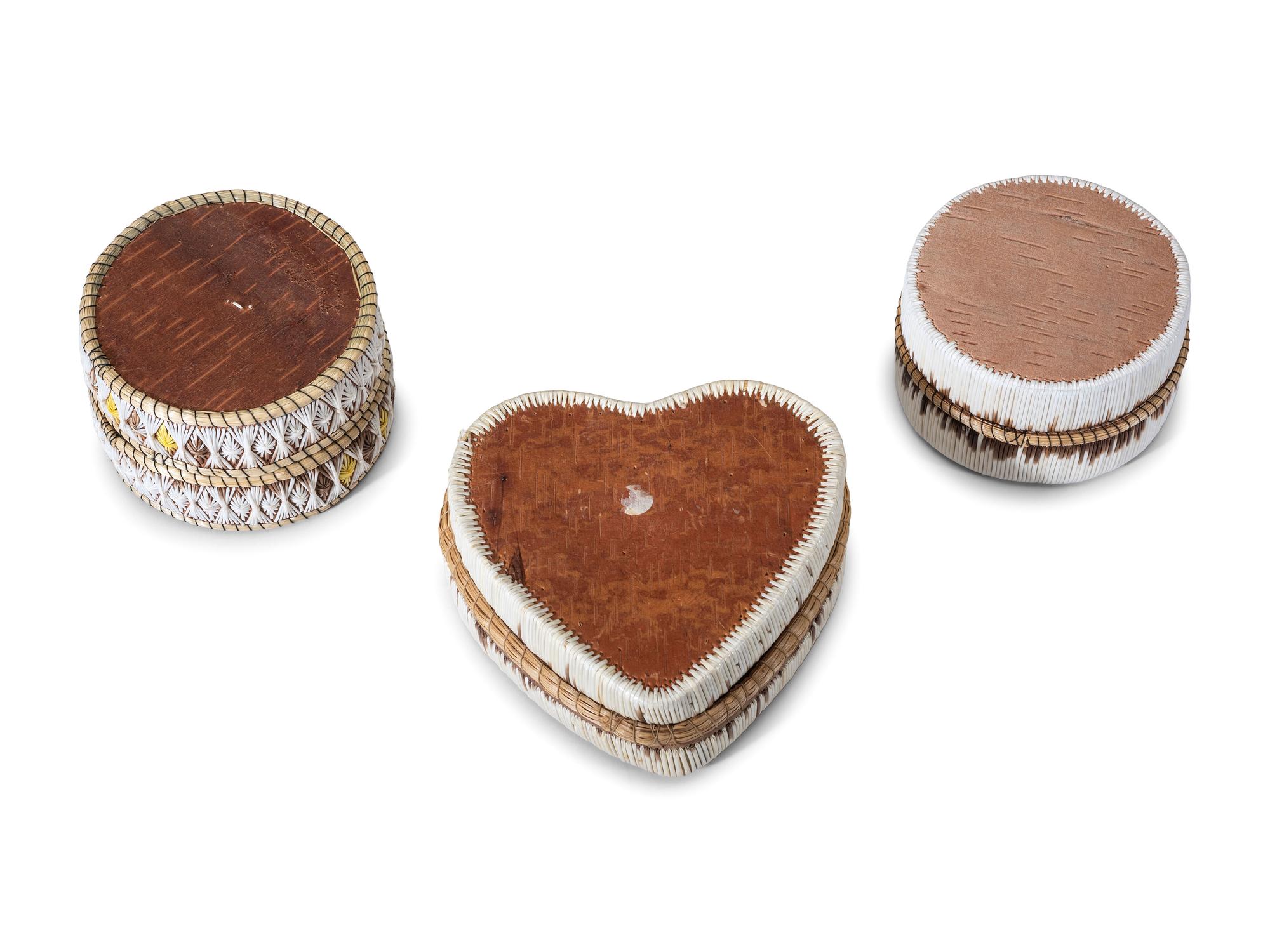 Ojibwe and Mohawk Quilled Birchbark Boxes