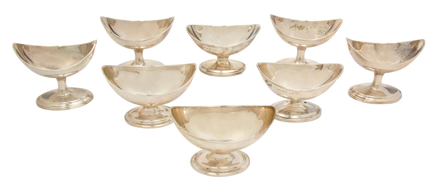 A Group of Eight George III Silver Boat-Form Salts, , comprising: 2 by Charles Chesterman, II London, 1796 2 by William Smith II, 1798,