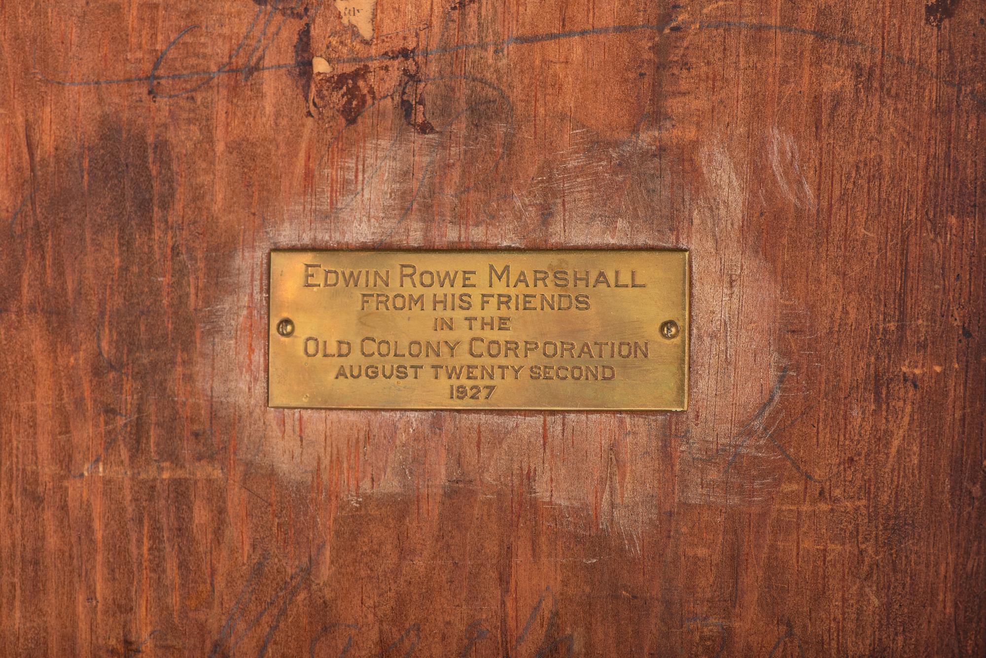 An American Mahogany Brass-Mounted, Inlaid and Carved Mahogany Tall Case Clock
